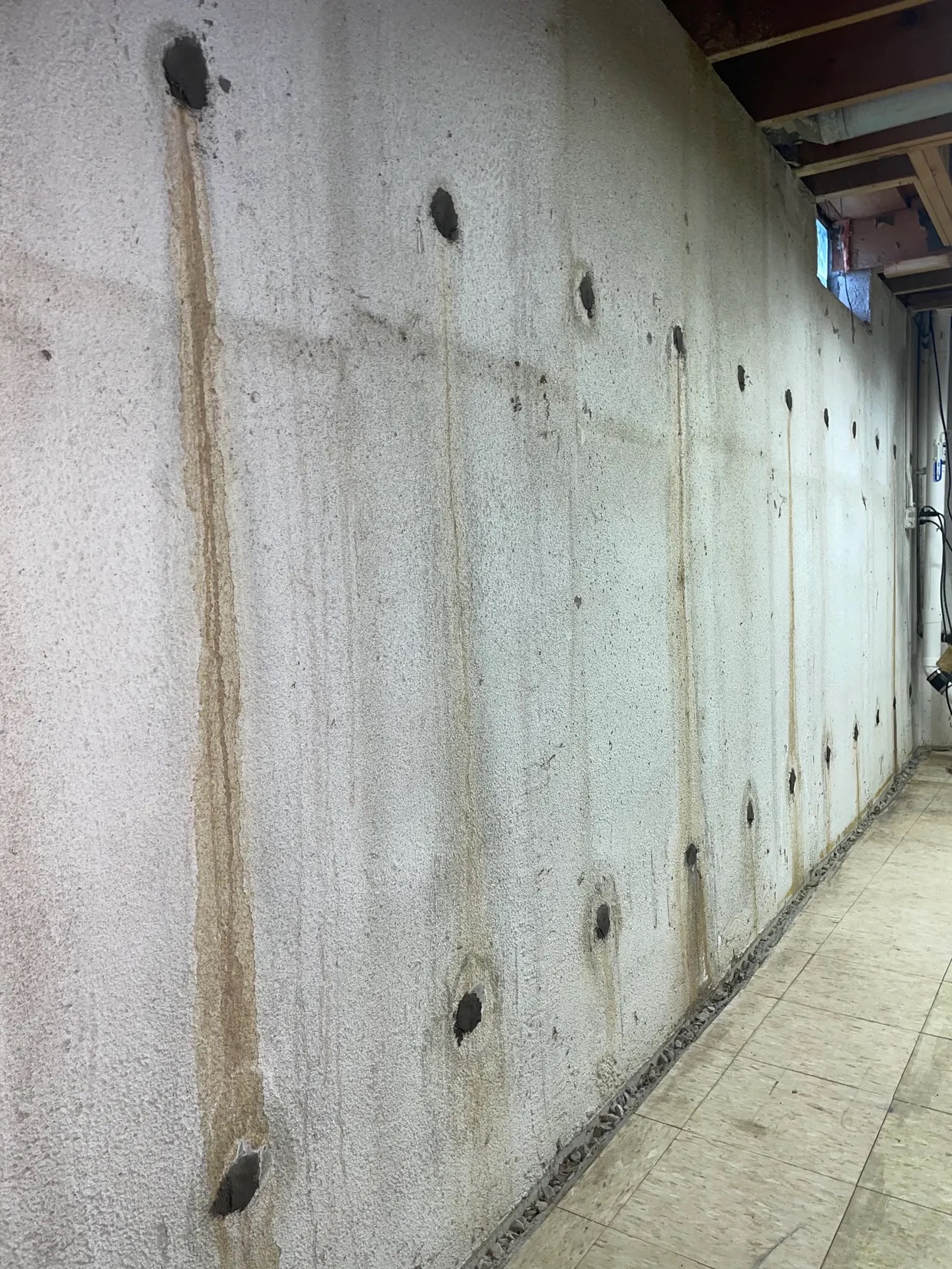 Foundation rod hole requiring repair